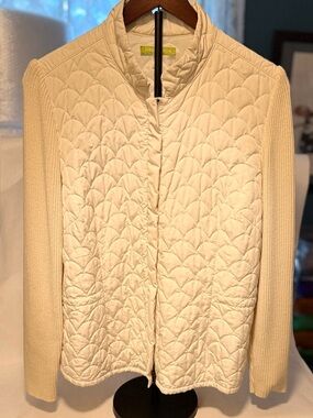 Sigrid Olsen Cream Quilted Jacket with Knit Sleeves Size XL (U11)